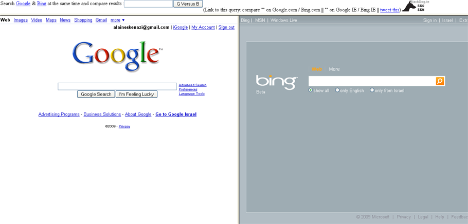 Site de comparaison Google et Bing