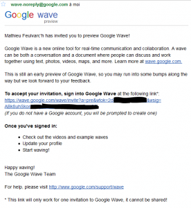Email de confirmation de création de compte Google Wave