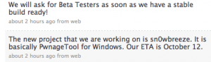 Snowbreeze - Tweet de recrutement des beta testeurs
