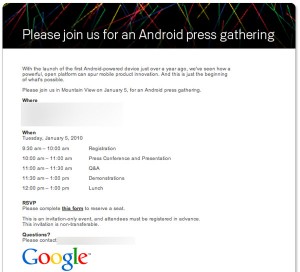 Invitation événement Google 5 janvier 2010
