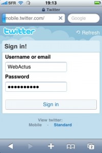 Connexion à twitter mobile