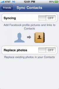 Application iPhone: Synchronisation des photos avec celle de facebook