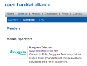 Inscription de Bouygues Télécom à l'Open Handset Alliance