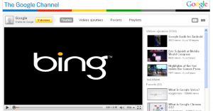 Bing en présentation sur le Google Channel