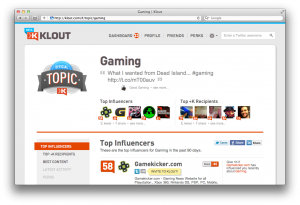 Klout, exemple page à thème