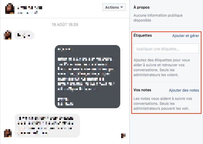 Notes et étiquettes dans la messagerie Facebook