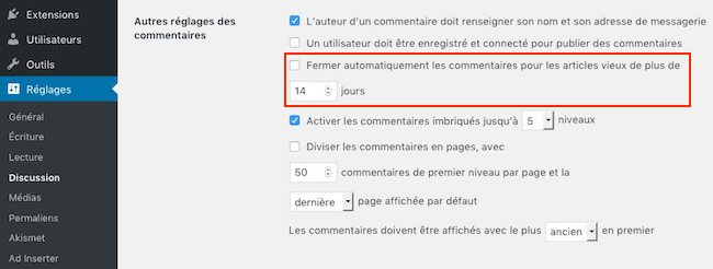 Fermer des commentaires après une certaine durée sur WirdPress