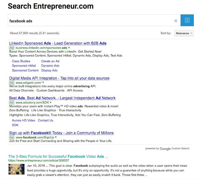 exemple de résultats google custom search