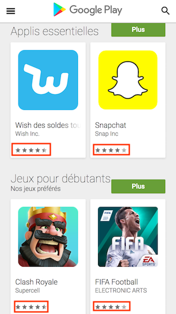 évaluations sur les app stores