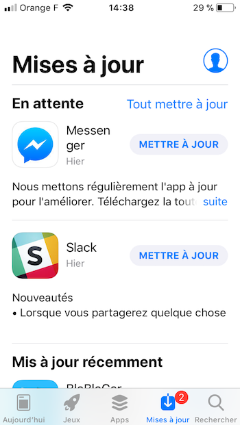 mise à jour d'une application mobile