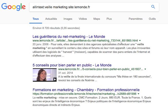 opérateur de recherche google