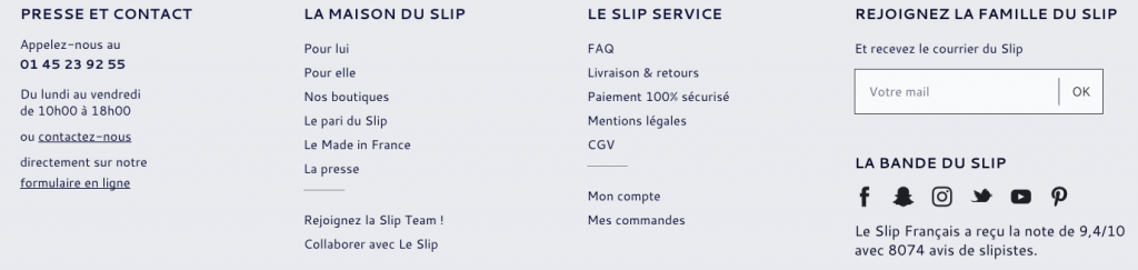 Pied de page efficace site internet