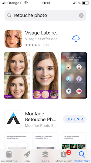 résultat de recherche sur l'app store