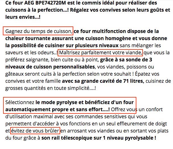 bénéfices client dans une fiche produit