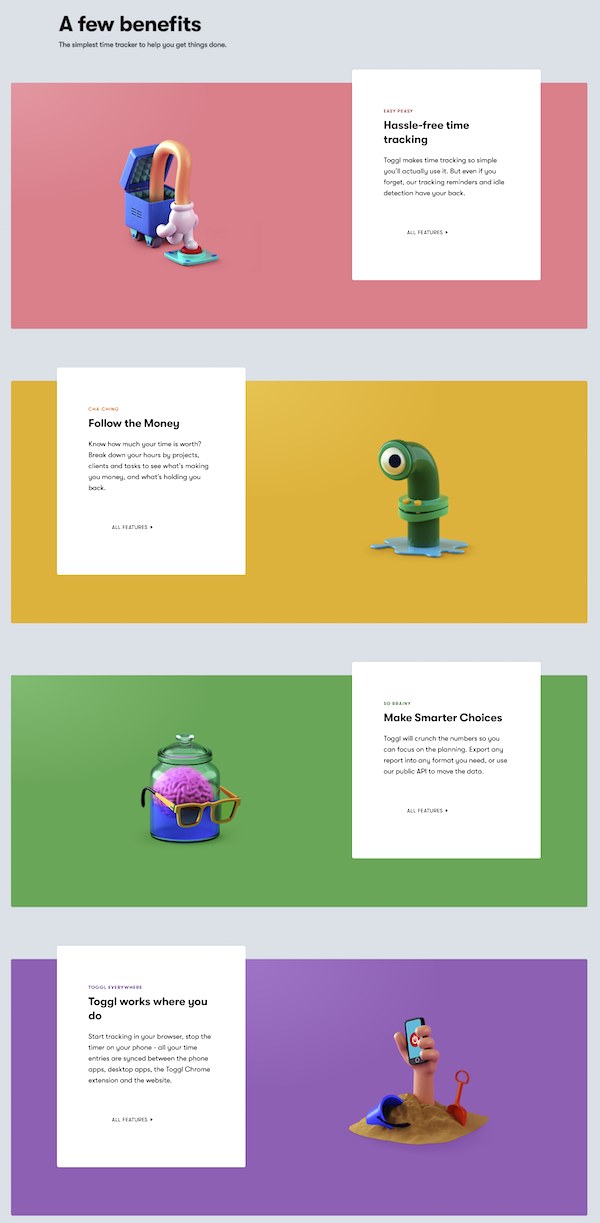 Toggl webdesign coloré