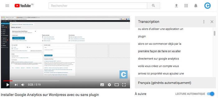 sous-titres automatiques youtube