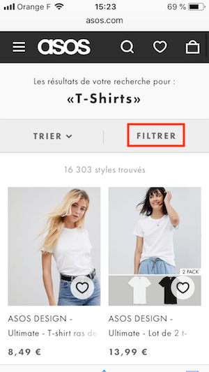 filtrage sur un site e-commerce