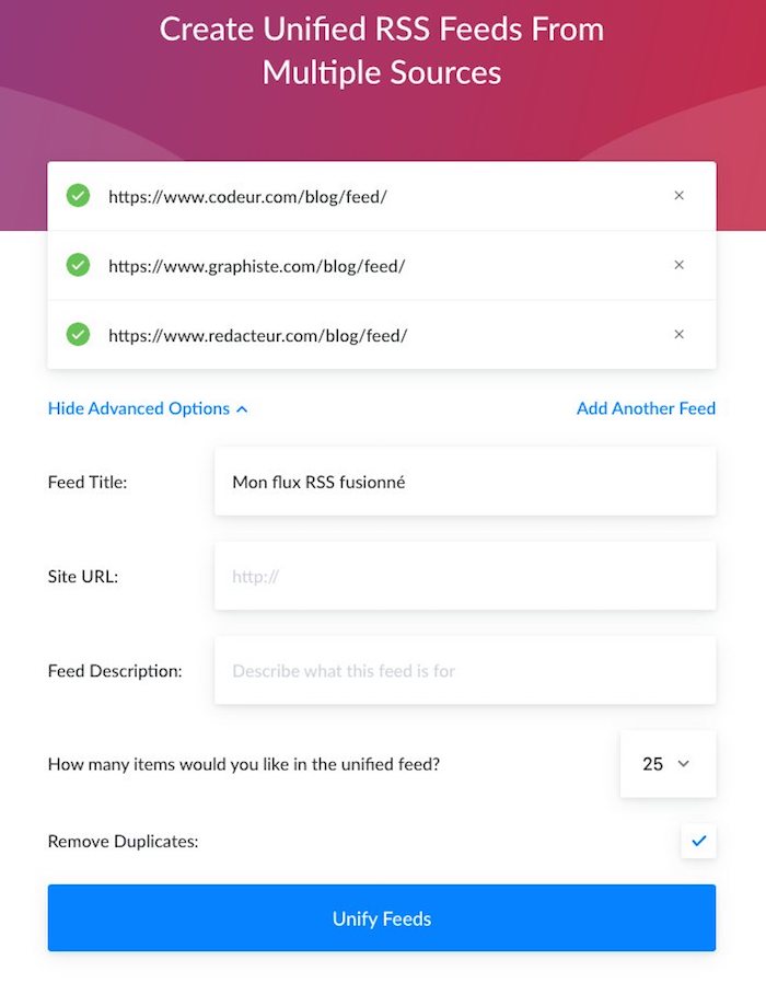 fusionner des flux rss avec rssunify