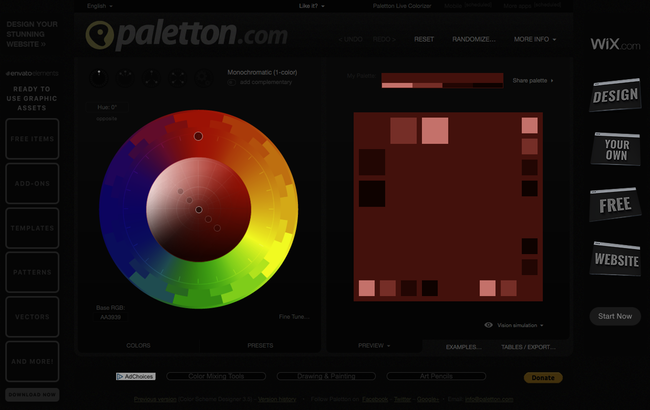 Palette couleurs monochromes nuances