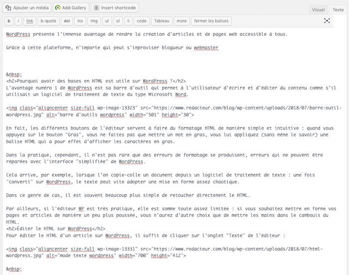 mode texte sur wordpress