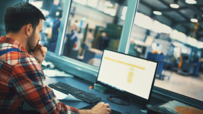 Control room at a modern industrial production line.