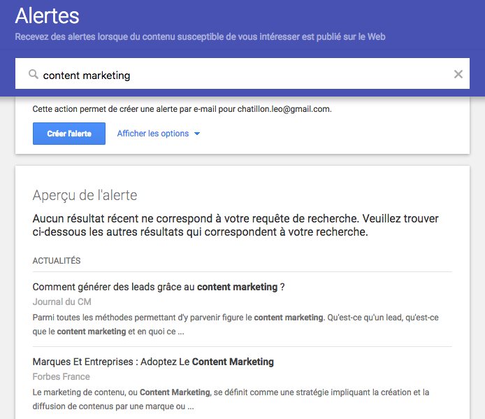 google alertes,, outil de curation de contenu