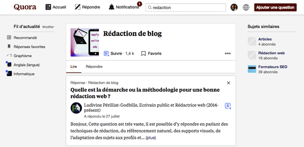 Promotion contenu sur Quora