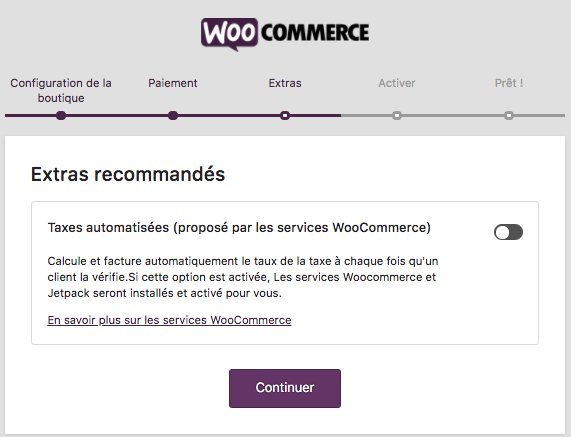 Formulaire installation WooCommerce