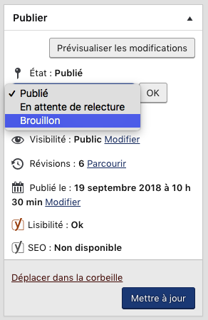 Changement état article WordPress