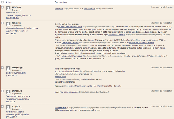Commentaires spam WordPress