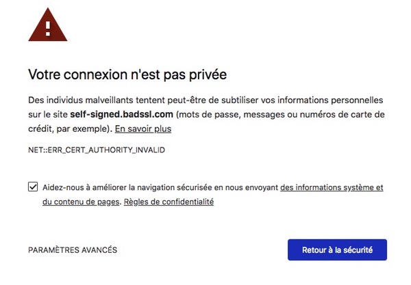 Connexion pas privée