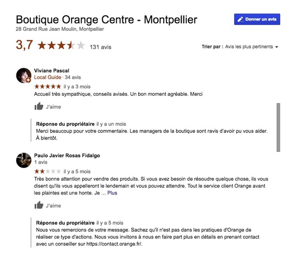 Réponses avis clients Google