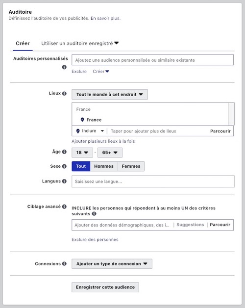 Public cible Facebook Ads