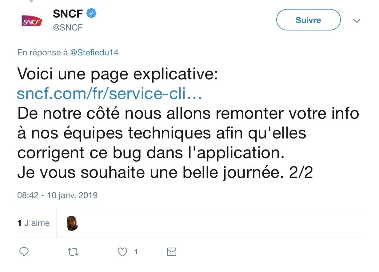 Réponse SNCF sur Twitter
