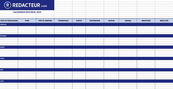 Modèle gratuit calendrier éditorial