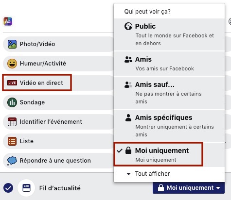 Live facebook Confidentialité
