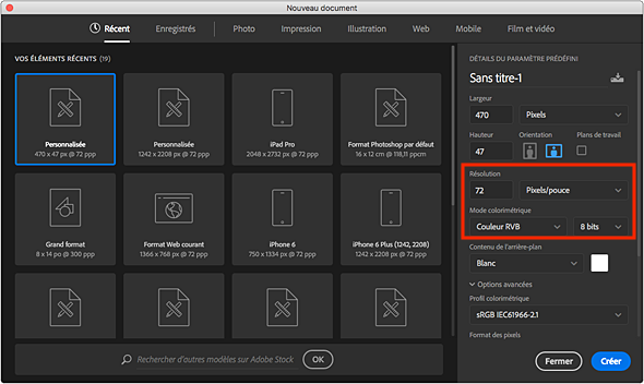 Créer document Photoshop
