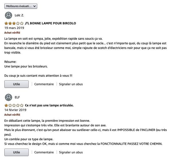 Avis négatifs Amazon