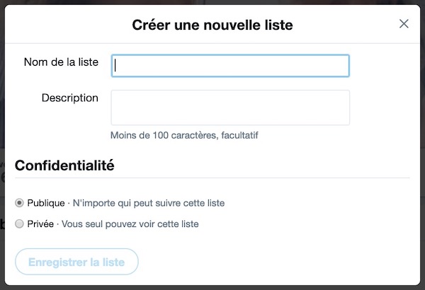 Créer liste Twitter