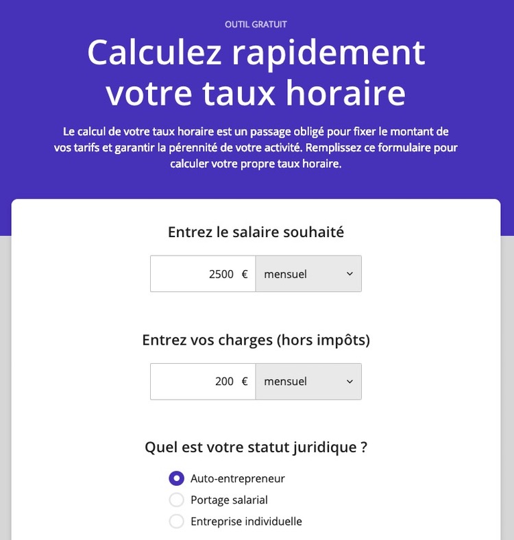 Calculateur en ligne Taux horaire