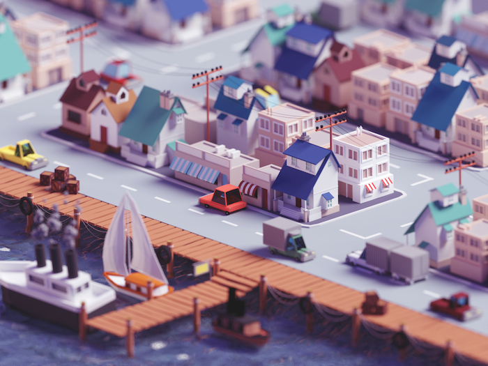 Village de pêcheur low poly art