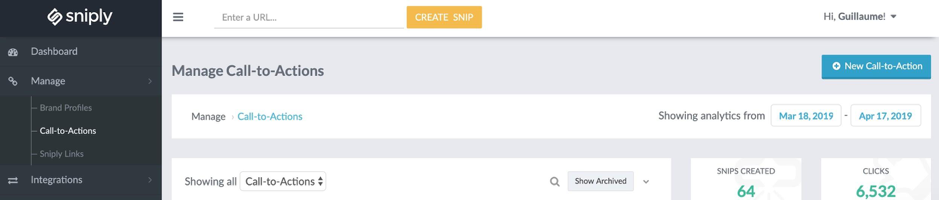 CTA configuration sur Snip.ly