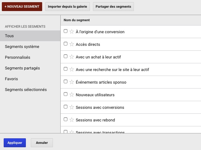 Nouveau segment Google Analytics