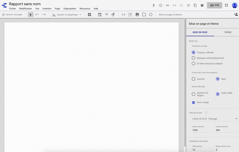 Page blanche Google Data Studio