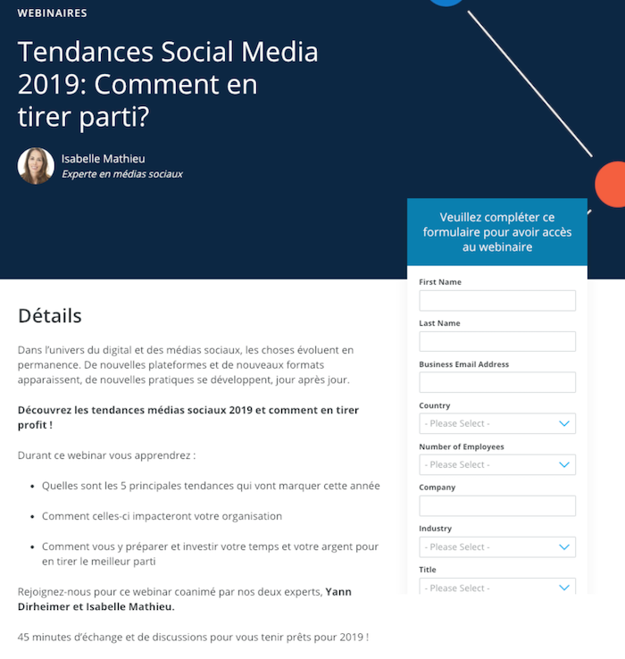 Landing page webinaire
