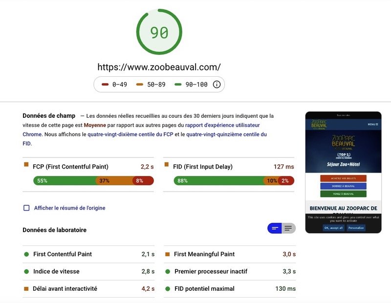 Page Speed Insight Zoo de Beauval