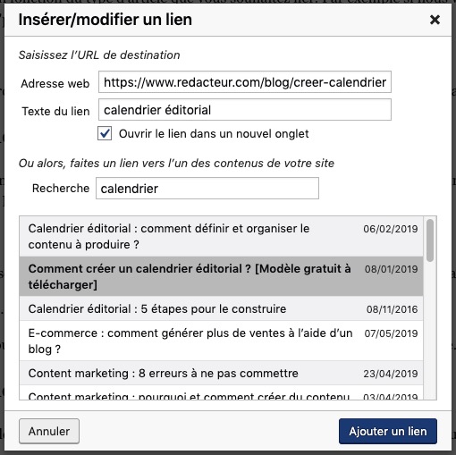 Rechercher un article pour faire un lien