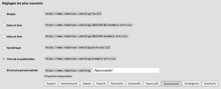 Réglage permalien WordPress