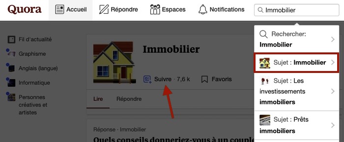 Suivre sujet Quora