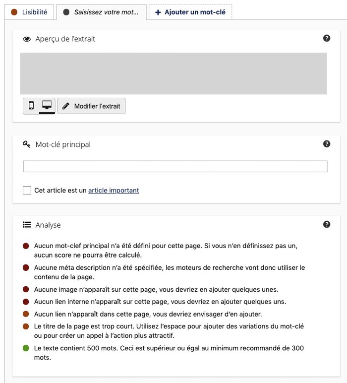 Analyse de mot clé Yoast SEO